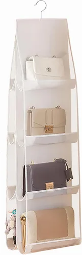 Miniatura 10 de MURRI&MURRDI Paquete de 2 organizadores de bolsos colgantes para armario, soporte de almacenamiento de bolso con 8 bolsillos de PVC transparente