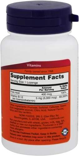 Miniatura 2 de NOW Foods B-12, 5000mcg con FOLIC, 60 pestañas (paquete de 6)