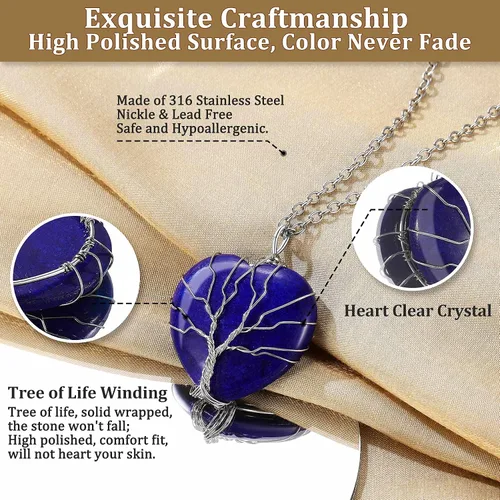 Miniatura 5 de Bestyle Collar de cristal curativo envuelto en árbol de la vida, colgante de piedra natal de 12 meses para parrillas de mujer, joyería de piedras