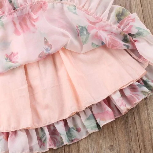 Miniatura 6 de Vestido de princesa con volantes y estampado de flores para niñas pequeñas