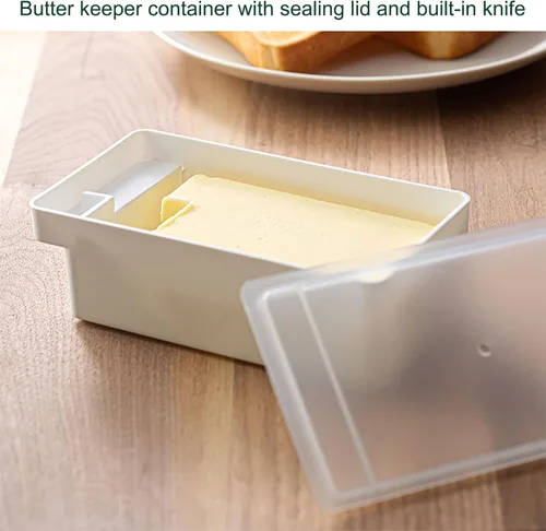 Miniatura 4 de Mantequillera con tapa, recipiente para mantequilla con cuchillo, platos de mantequilla de sellado de plástico para refrigerador