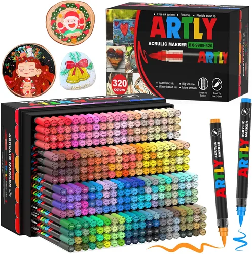 Miniatura 13 de Amamao Marcadores de pintura acrílica, bolígrafos de punta de pincel suave y marcadores, bolígrafos de pintura acrílica para madera, piedra, lienzo