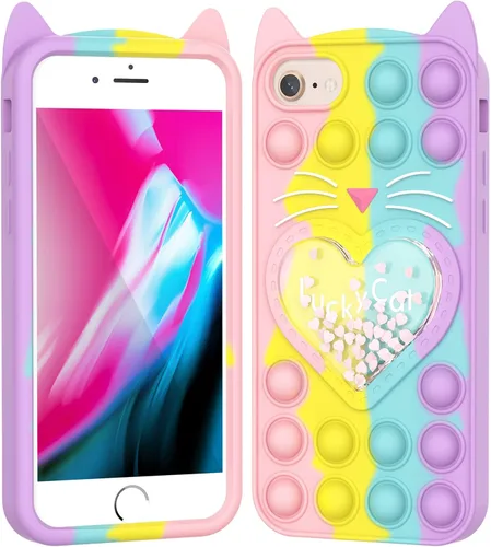 Miniatura 5 de Pop Case para iPhone 12/12 Pro, Funda de silicona con burbujas de gato negro afortunado de dibujos animados, brillo, estrellas, burbujas de arena