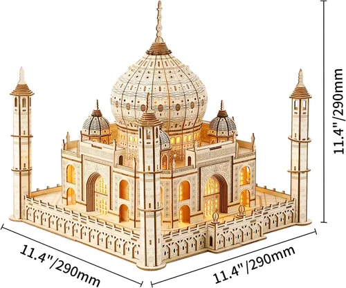 Miniatura 2 de Rompecabezas de madera 3D para adultos, modelo de madera del Taj Mahal con luz LED, kit de construcción mecánica de autoensamblaje, juego