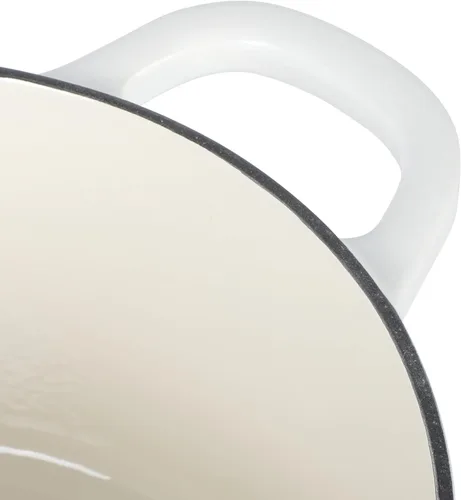 Miniatura 6 de Crock Pot Artisan - Olla holandesa redonda esmaltada europea de 6 cuartos de galón con tapa - Blanco lino mate con perilla dorada Blanco de lino