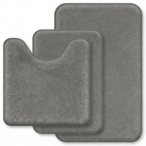 Miniatura 14 de Juego de alfombras de baño negros de espuma viscoelástica de 3 piezas con tapetes para inodoro, suaves y de apoyo, absorbentes de impactos