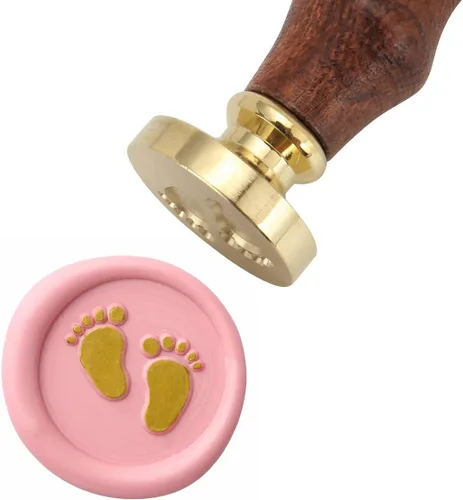 Miniatura 2 de Yoption Baby Series - Sello de cera con diseño de huellas de bebé, cabeza de latón, mango de madera, sello de sellado para invitación de fiesta