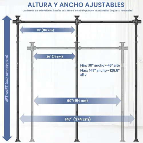 Miniatura 2 de AKTOP Separador de habitación, varillas de tensión para cortinas sin perforación, divisor de pared para separación de habitaciones, 4-10 pies (H)