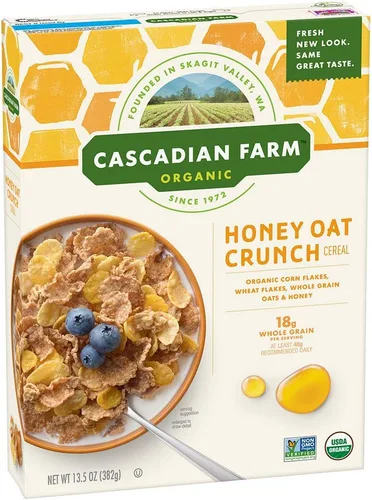 Cascadian Farm Cereal - Copos de maíz orgánico copos de trigo copos de avena integral y miel - Caja de 10 a 13.5 onzas