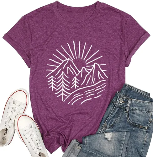 Miniatura 36 de Camisetas sin mangas de senderismo y montaña para mujer, divertidas camisetas de entrenamiento con gráficos de pino y amanecer, camisetas de verano