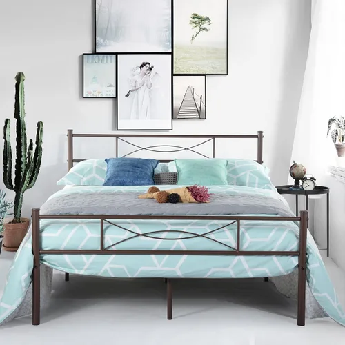 Miniatura 10 de Marco de cama de metal, tamaño individual, 6 patas, dos cabeceros, base de colchón, plataforma de acero, cama para niños, repuesto de somier