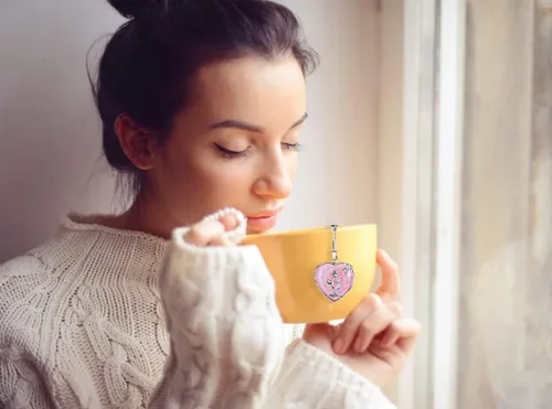 Miniatura 7 de NSTaygate 2 coladores de té con infusor de té para té suelto, amatista y cuarzo rosa, colgante de corazón de cristal de amor infinito, pareja hecha