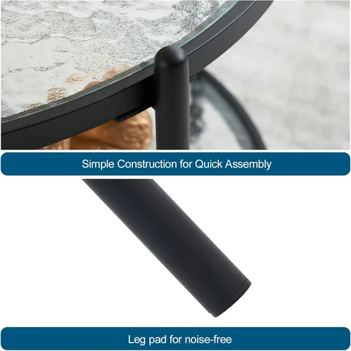 Miniatura 8 de VINGLI 65 cm Mesa pequeña redonda de centro de vidrio de onda de agua en negro mate, mesa central con diseño de almacenamiento moderno de 2 niveles