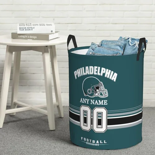 Miniatura 7 de Cesta de lavandería Philadelphia, cesta de lavandería personalizada estilo fútbol, cesta de almacenamiento plegable personalizada con nombre