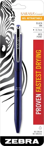 Miniatura 13 de Zebra Pen, SARASA Grand - Bolígrafo de gel retráctil, barril de latón macizo, tinta negra de secado rápido, punta de 0.028 in, ideal para zurdos