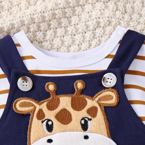 Miniatura 4 de Conjunto de ropa de bebé para recién nacido, para otoño e invierno, a rayas, mameluco de dibujos animados, conjunto de pantalones con tirantes