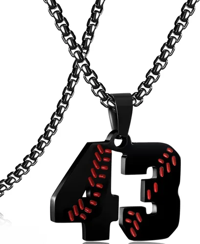 Miniatura 64 de SKQIR Colgante de número de jersey de béisbol para hombres y niños - Cadena de acero inoxidable para atletas - Negro