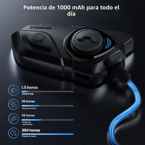 Miniatura 7 de JESIMAIK Auriculares Bluetooth para Casco de Motocicleta, Sistema de Comunicación de Casco de 2KM de 10 Vías, Intercomunicador de Audio Multitarea