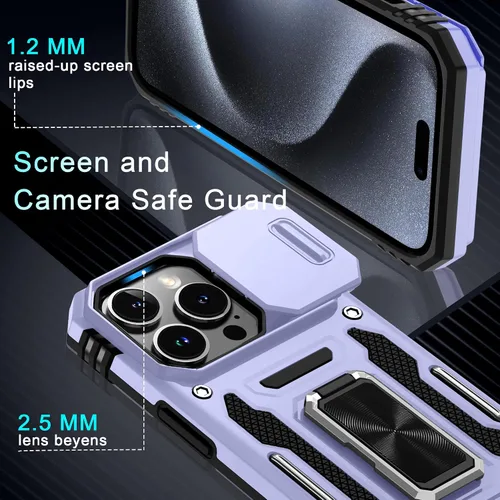 Miniatura 342 de DEERLAMN Funda para iPhone Xs Max con funda deslizante para cámara + protector de pantalla, soporte giratorio de anillo de grado militar a prueba