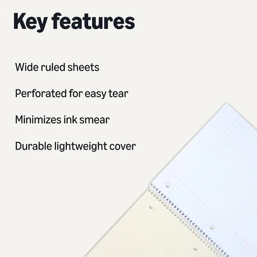 Miniatura 2 de Amazon Basics Cuadernos de espiral con rayas anchas, 70 hojas, 7-1/2 x 10-1/2 pulgadas, perforados, varios colores sólidos primarios, paquete de 3