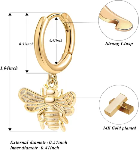 Miniatura 6 de SANNYRA Aretes de aro para mujer, chapados en oro de 14 quilates, circonita cúbica, luna, estrella, rayo, mal de ojo, aretes colgantes para mujer
