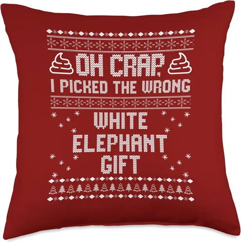 Miniatura 5 de Oh crap, I picked the wrong white elephant Oh Crap, Wrong White Elephant, divertida almohada fea de Navidad, 16 x 16 pulgadas, multicolor
