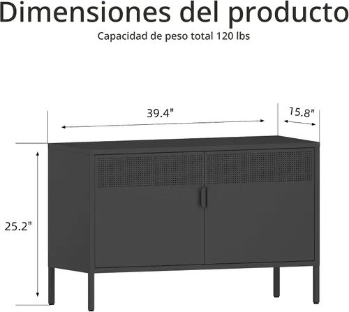 Miniatura 3 de Ustamio Gabinete de Almacenamiento de Metal Ancho Negro con Casillero, Gabinete de Acento de 2 Puertas para Hogar y Oficina, Gabinete de Metal Bajo