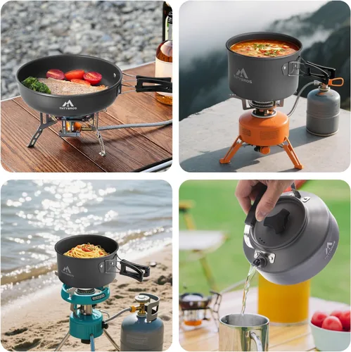Miniatura 6 de Juego de 27 piezas de cocina de camping para 2-4 personas, juego de utensilios de cocina portátiles con hervidor, ollas y sartenes, utensilios