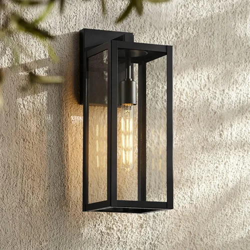 Miniatura 9 de John Timberland Titan - Juego de 2 lámparas de pared modernas para exteriores, marco rectangular negro místico, paneles de vidrio transparente de 17