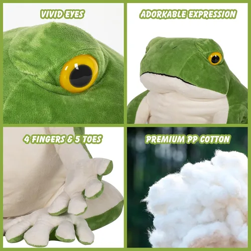 Miniatura 4 de BRINJOY Rana gigante de peluche, rana verde de felpa grande de 28 pulgadas con imán, calcomanías de Navidad, rana realista de peluche grande