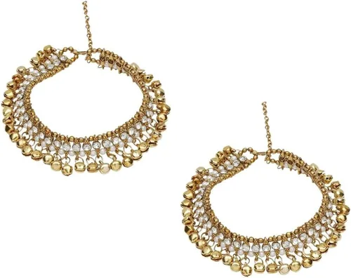Miniatura 5 de Efulgenz Indian Bollywood Faux Kundan Pearl Wedding Bridal Anklet Pair with Bells Bracelet Payal Foot Jewelry