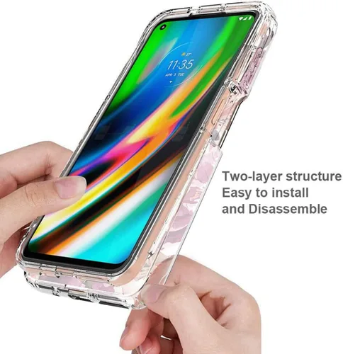 Miniatura 4 de Funda para Moto G9 Plus, Motorola G9+ XT2087-1 con protector de pantalla de vidrio templado, funda protectora de cuerpo completo con patrón floral