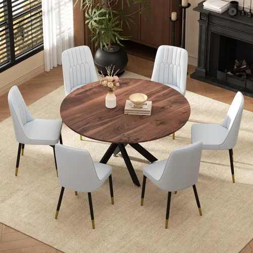 Miniatura 31 de RGZ Juego de mesa de comedor redonda negra de mediados de siglo para 2, mesa de cocina pequeña de madera circular de 36 pulgadas y 2 sillas