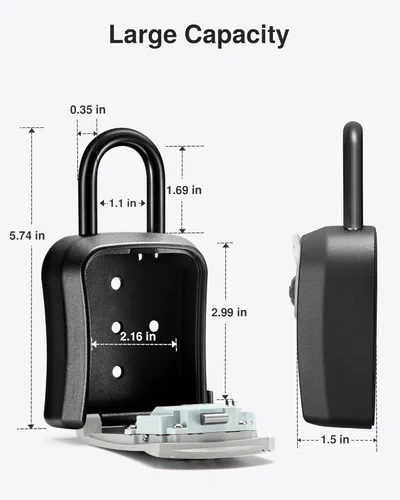 Miniatura 4 de Caja de seguridad con llave Puroma, caja de seguridad portátil con combinación, caja de almacenamiento de llaves para pared para llaves de casa, Gris