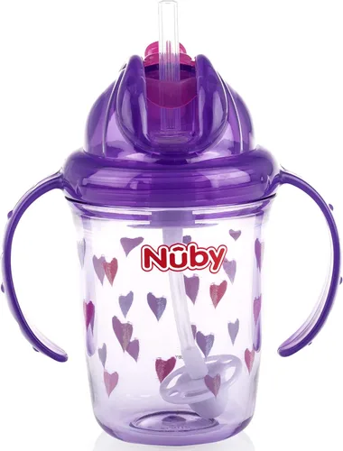 Miniatura 9 de Nuby Tritan - Taza estampada con asa doble con popote con 360 hilos, sin derrames, los colores pueden variar