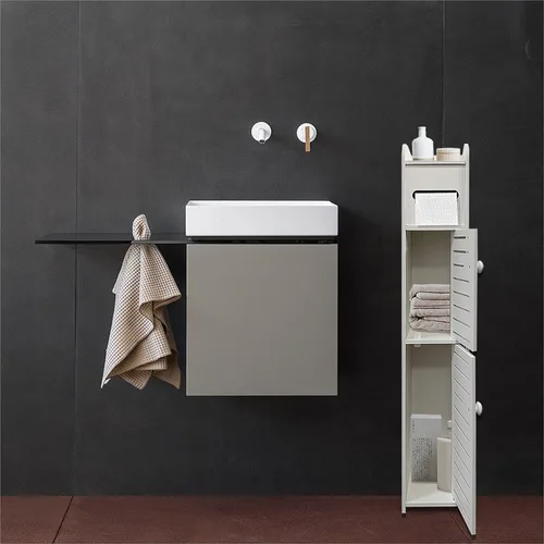 Miniatura 2 de Armario de almacenamiento pequeño para baño, organizador de papel higiénico delgado con 2 puertas y estantes, armario de almacenamiento sobre