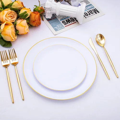 Miniatura 7 de SUT 300 cubiertos de plástico dorados, utensilios dorados desechables, el juego de cubiertos de plástico dorado incluye 100 tenedores de plástico