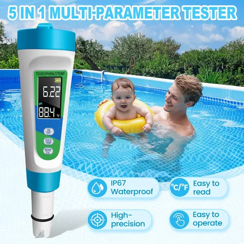 Miniatura 3 de KingSom Probador de sal de piscina,Probador digital de piscina de agua salada y probador de pH para acuario,Probador de salinidad digital de alta