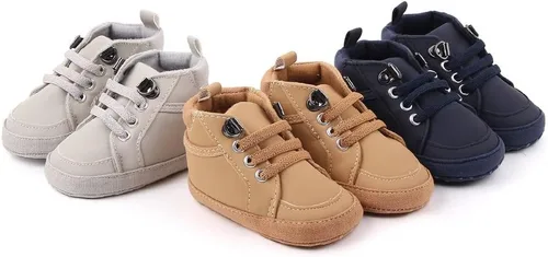 Miniatura 6 de Sekantrol Zapatos de cuna para recién nacidos, zapatos de bebé para niños y niñas, suela de goma suave, zapatos de moda de caña alta antideslizantes