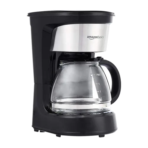 Miniatura 10 de Amazon Basics Cafetera de goteo de 5 tazas, cafetera con jarra de café de vidrio (0.8 Qt), apagado automático, pausa automática, cesta de filtro