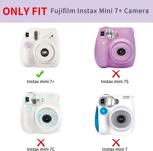 Miniatura 4 de CAIYOULE Funda transparente para cámara Fujifilm Instax Mini 7+ con bolsillo trasero de almacenamiento de fotos, espejo selfie, calcomanías y correa