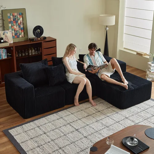 Miniatura 12 de Sofás seccionales de 102" para sala de estar, sofá nube sin estructura, sofá en forma de L con asiento profundo de gran tamaño, sofá cómodo