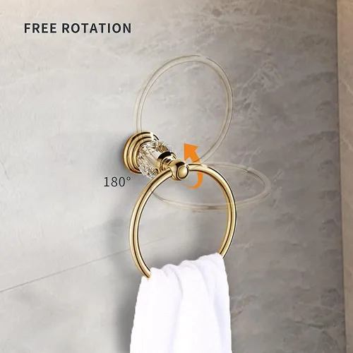 Miniatura 8 de WOLIBEER Accesorios de baño dorados, juego de barra de toalla de cristal de latón, soporte de papel higiénico, toalla, anillo, ganchos para bata, 4