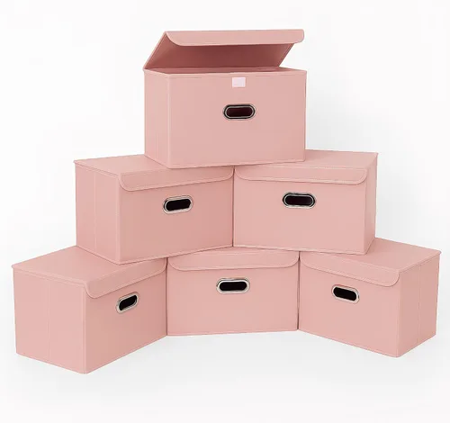 Miniatura 8 de STOREONE Contenedores de Almacenamiento de Tela en Forma de Cubo Plegables, Organizador Contenedor Cesta Plegable con Tapas y Asas de Metal