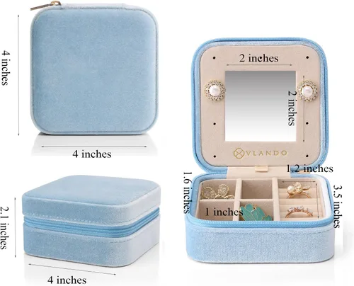 Miniatura 5 de Vlando - Joyero pequeño para viajes, estuche organizador de exhibición para guardar anillos, aretes y collares, terciopelo suave seleccionado, letra