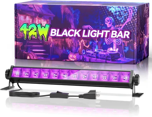 Miniatura 8 de Paquete de 2 barras de luz negra LED de 42W, luz negra con cable de 6 pies + interruptor + enchufe, suministros para fiestas de luces negras que