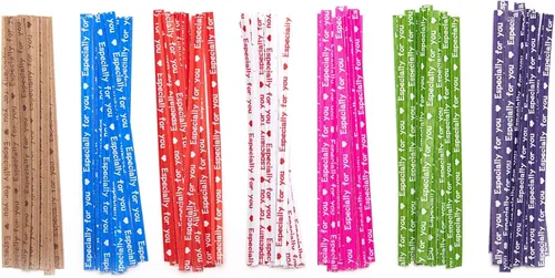 Miniatura 3 de Tendwarm 100 bolsas largas transparentes de celofán de celofán de 4 x 11 pulgadas con 7 colores mezclados, lazos giratorios, perfectas para velas