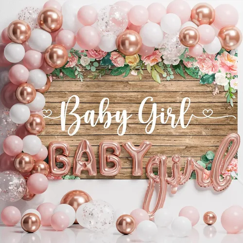Miniatura 7 de Decoraciones de baby shower para niña, 249 piezas de suministros para fiesta de revelación de género y vajilla desechable (25 invitados) con platos