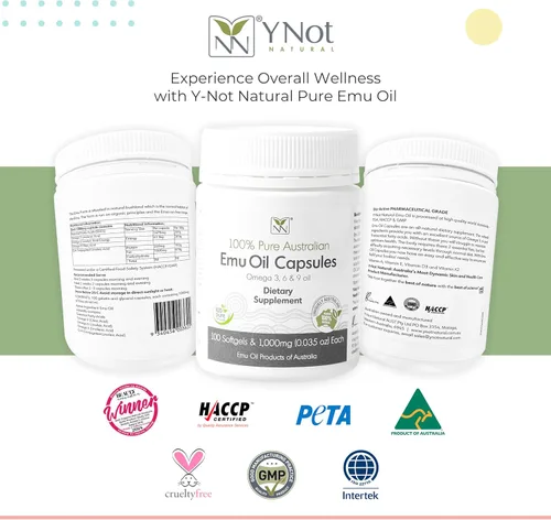 Miniatura 5 de Y-Not Natural - Cápsulas de aceite de emú - Suplemento de apoyo para el corazón, el cabello, el metabolismo y las articulaciones - Aceite de emú