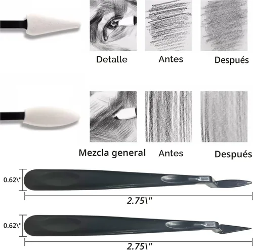 Miniatura 4 de 43 piezas de difuminos y tortillones mezcladores de arte en papel, herramientas de dibujo con raspadores limpiadores de bocetos, esponja